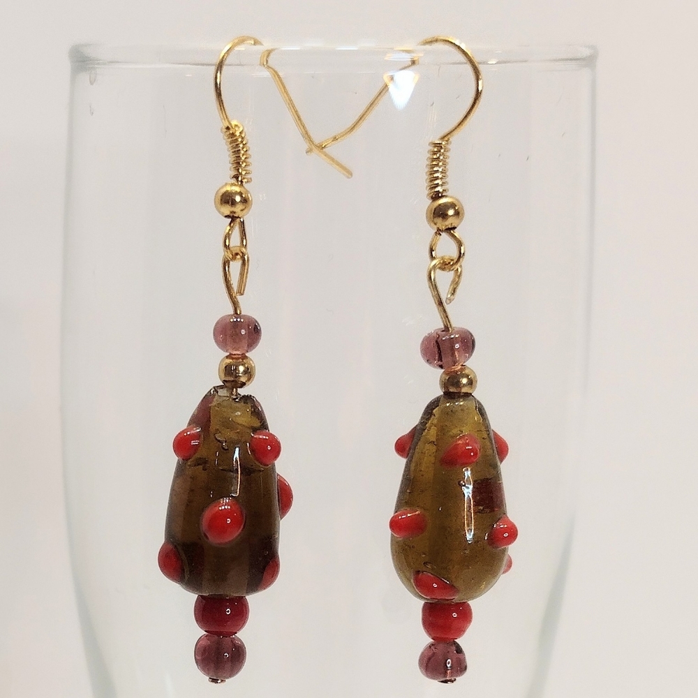 Hand crafted lamp work glass bead earrings, dangles
